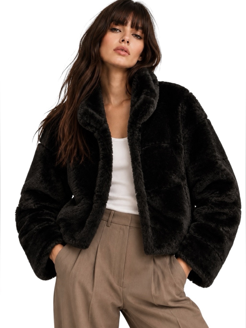 ZARA Black Faux Fur Plush Jacket Women’s Size Medium